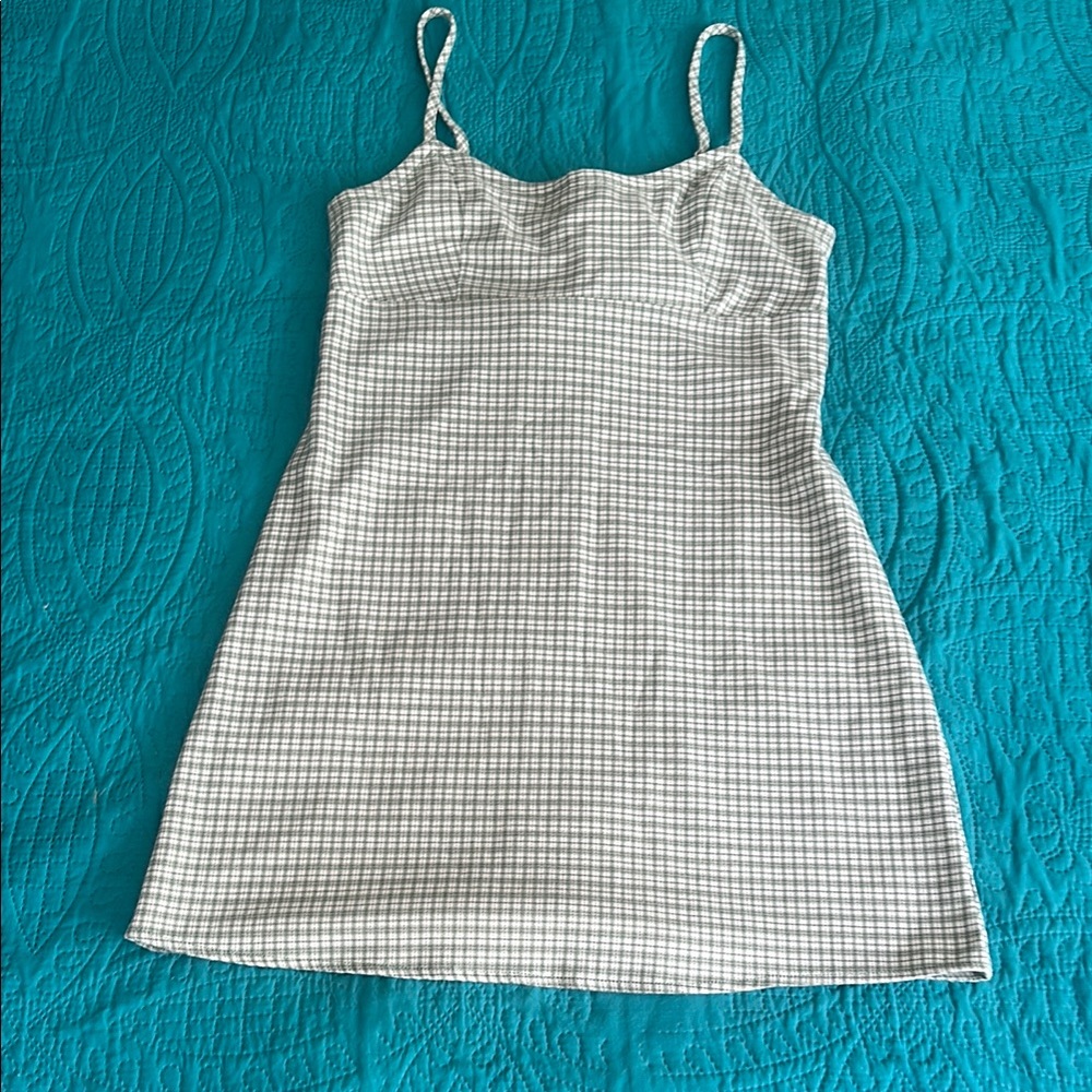 Brandy Melville John Galt Green and White Checked Mini Dress